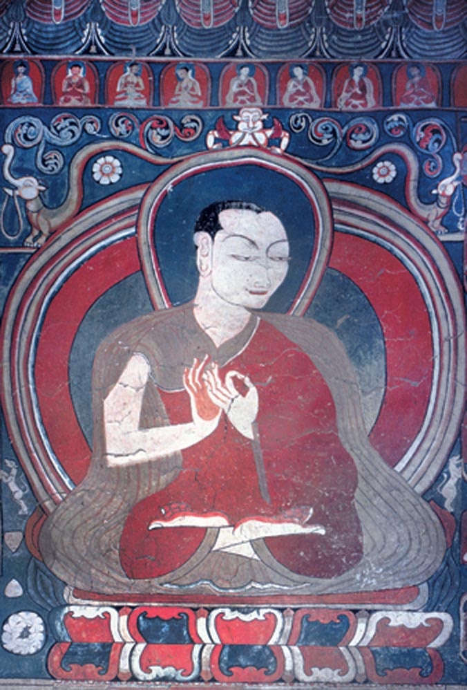 Au Xe siècle, Rinchèn Zangpo, traducteur talentueux et prolifique, contribua grandement au rétablissement des liens du bouddhisme tibétain avec ses racines indiennes en traduisant des textes et en construisant des monastères. Archives Huntington, O.S.U. :  photo de John C. Huntington.