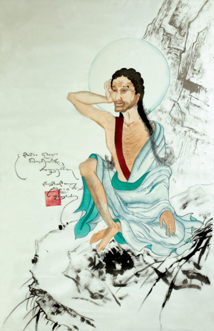 Sa Sainteté le XVIIe Karmapa réalisa ce portrait de Milarépa en 2009, alors qu’il écrivait le scénario original de la pièce la Vie de Milarépa.